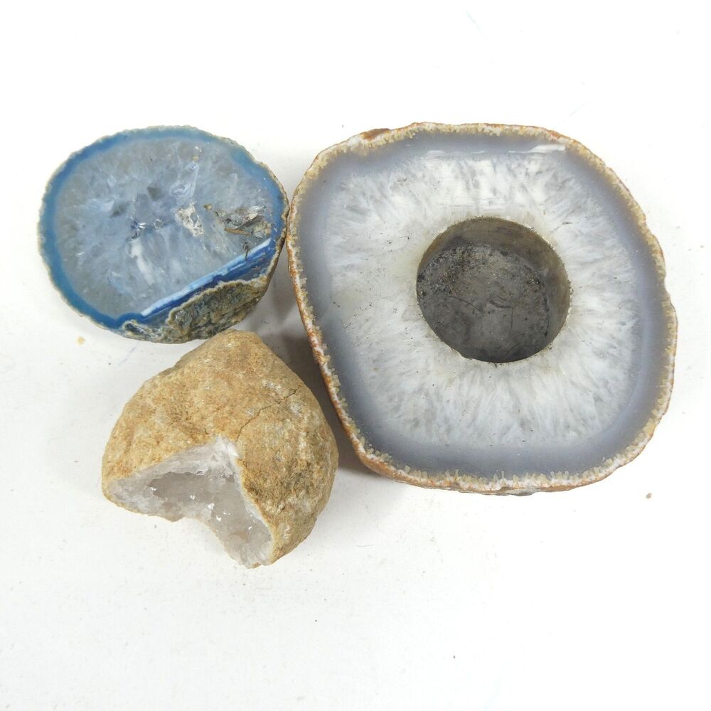 Geode Crystal Specimen Displays Lot of 3 821g